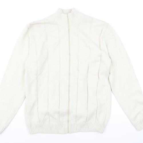 JMC Men's Ivory Full Zip Cable-Knit Jumper XL