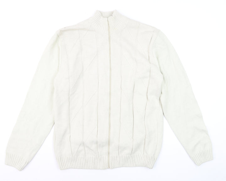 JMC Men's Ivory Full Zip Cable-Knit Jumper XL
