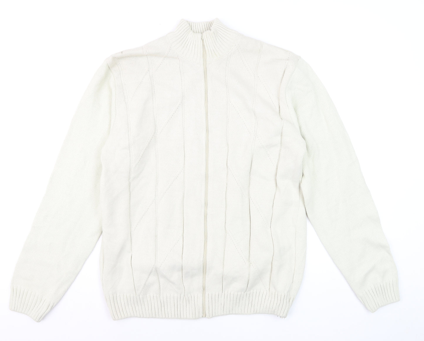 JMC Men's Ivory Full Zip Cable-Knit Jumper XL