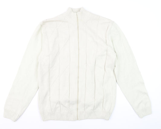 JMC Men's Ivory Full Zip Cable-Knit Jumper XL