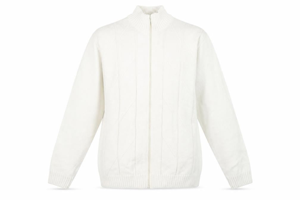 Front view of JMC Men's Ivory Full Zip Cable-Knit Jumper XL