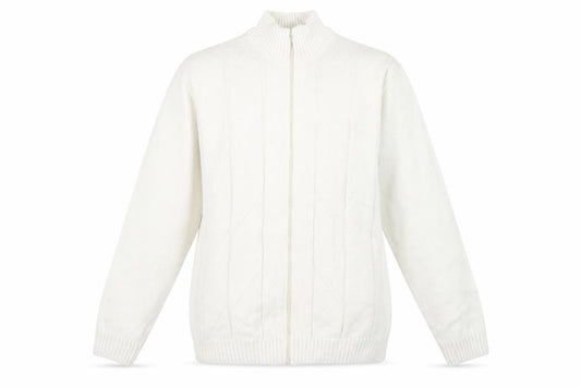 Front view of JMC Men's Ivory Full Zip Cable-Knit Jumper XL