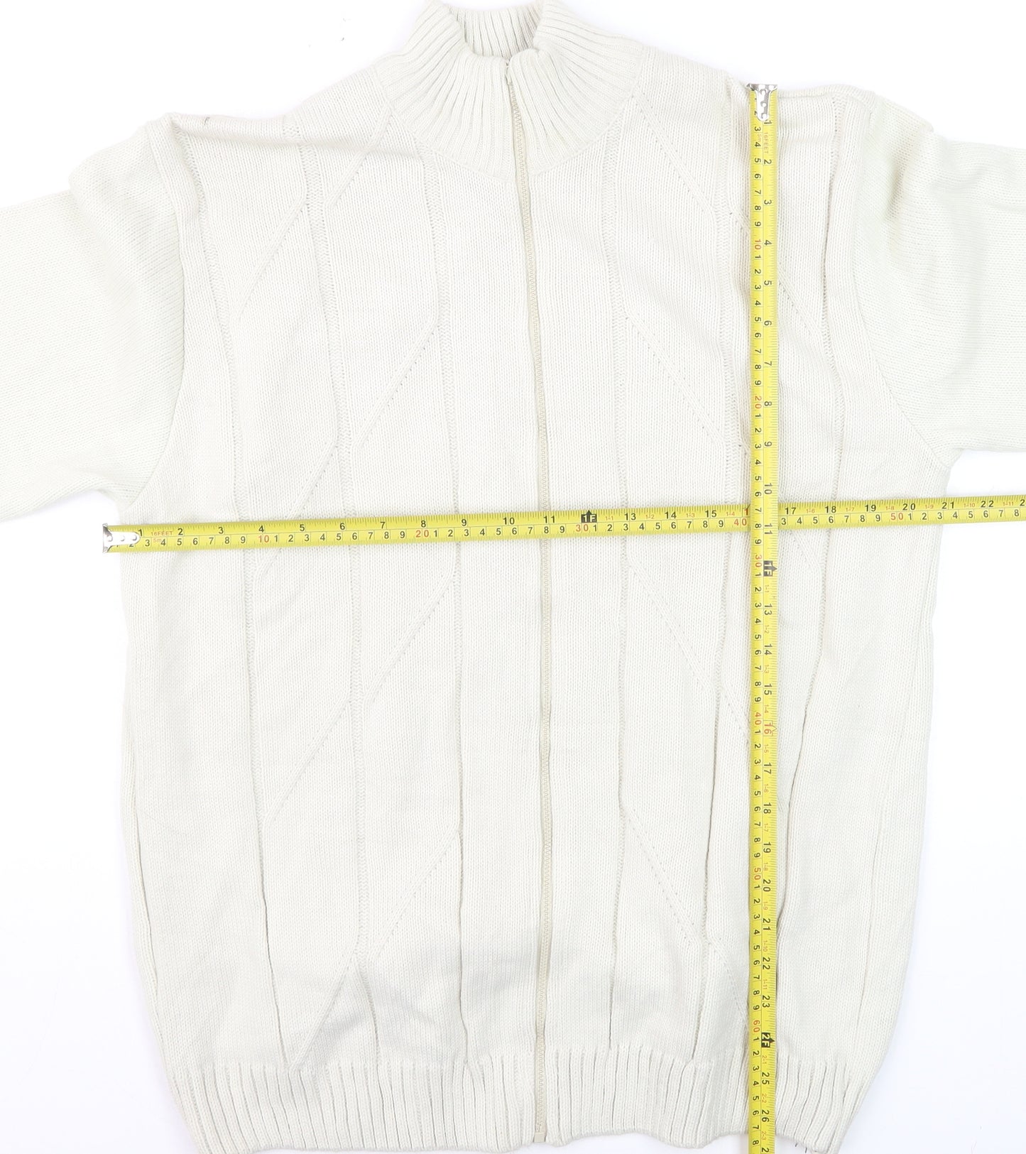 JMC Men's Ivory Full Zip Cable-Knit Jumper XL