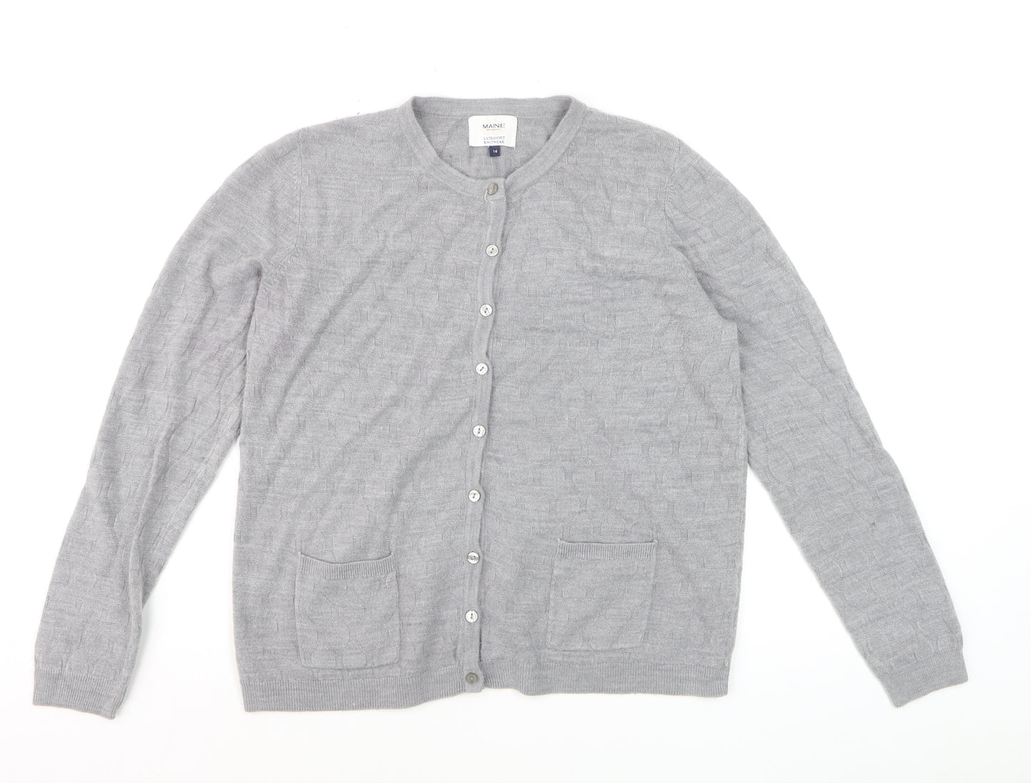 Maine New England Women Grey Size 16 Acrylic Cardigan Knitwear