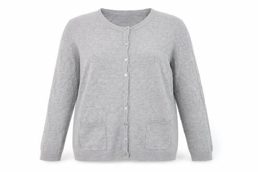 Front view of Maine New England Women Grey, size 16, Acrylic Cardigan Knitwear