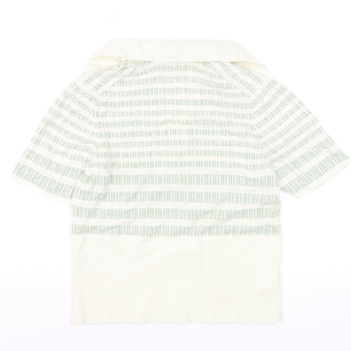 Jaeger Women Green Striped Linen Polo Top Size M