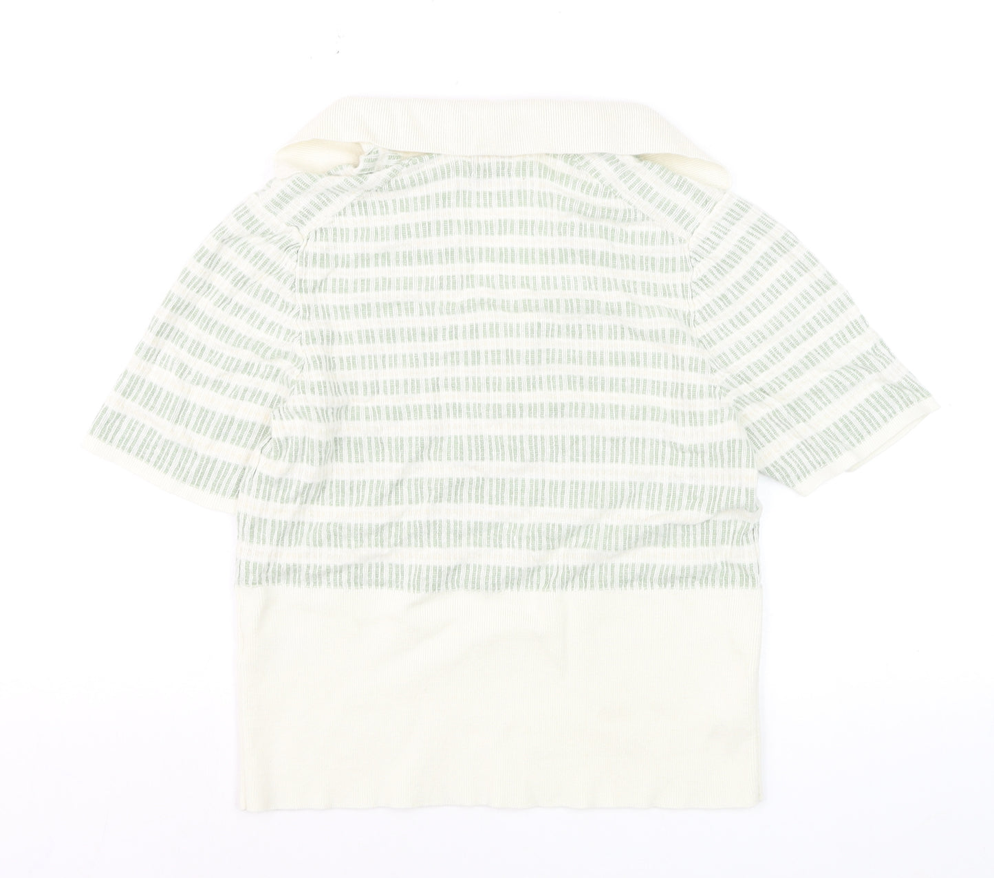 Jaeger Women Green Striped Linen Polo Top Size M