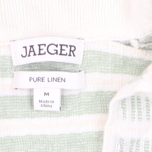 Jaeger Women Green Striped Linen Polo Top Size M