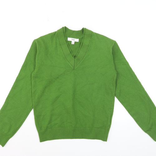 Marks and Spencer Women Green XS V-Neck Wool Blend Jumper