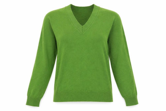 Front view of Marks & Spencer Women Green XS V-Neck Wool Blend Jumper