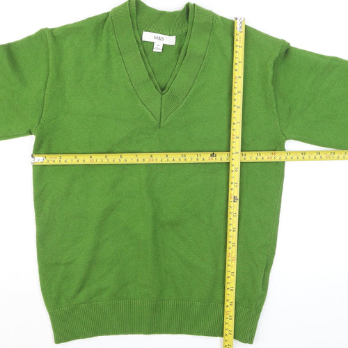 Marks and Spencer Women Green XS V-Neck Wool Blend Jumper