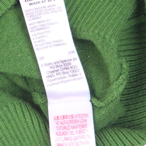 Marks and Spencer Women Green XS V-Neck Wool Blend Jumper