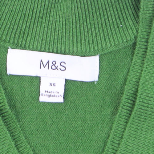 Marks and Spencer Women Green XS V-Neck Wool Blend Jumper