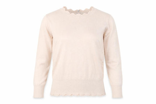 Front view of Oasis Women’s Beige Scallop Crew Neck Knit Jumper, size S