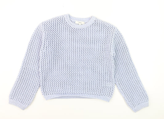Marks and Spencer Women Blue Open-Knit Crew Neck Pullover Jumper XS