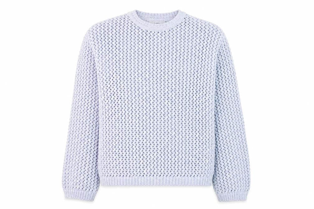 Front view of Marks & Spencer Women Blue Open-Knit Crew Neck jumper XS
