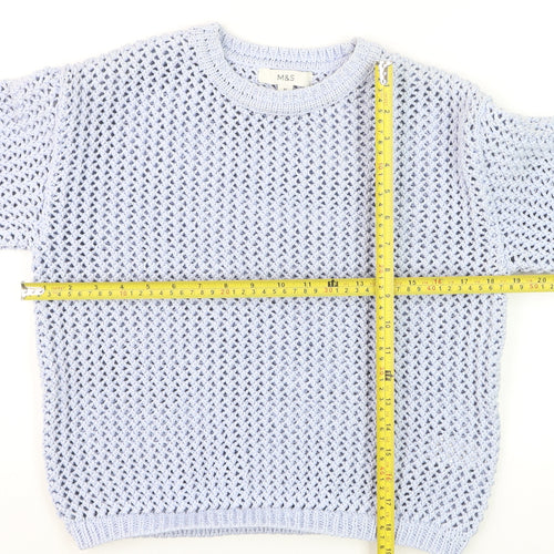 Marks and Spencer Women Blue Open-Knit Crew Neck Pullover Jumper XS