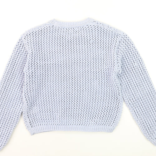 Marks and Spencer Women Blue Open-Knit Crew Neck Pullover Jumper XS
