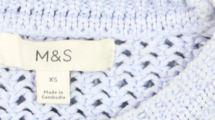 Marks and Spencer Women Blue Open-Knit Crew Neck Pullover Jumper XS