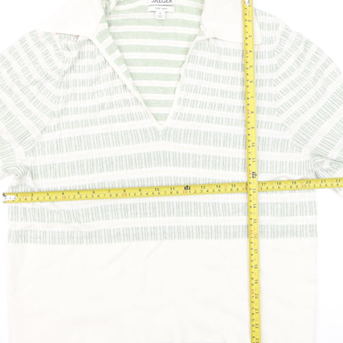 Jaeger Women’s Green White Linen Striped Collared Polo Top XL