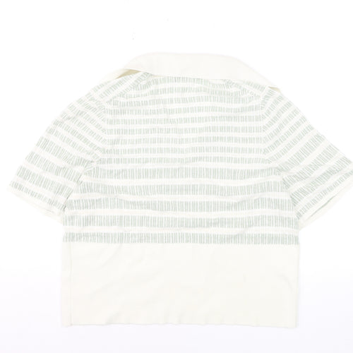 Jaeger Women’s Green White Linen Striped Collared Polo Top XL