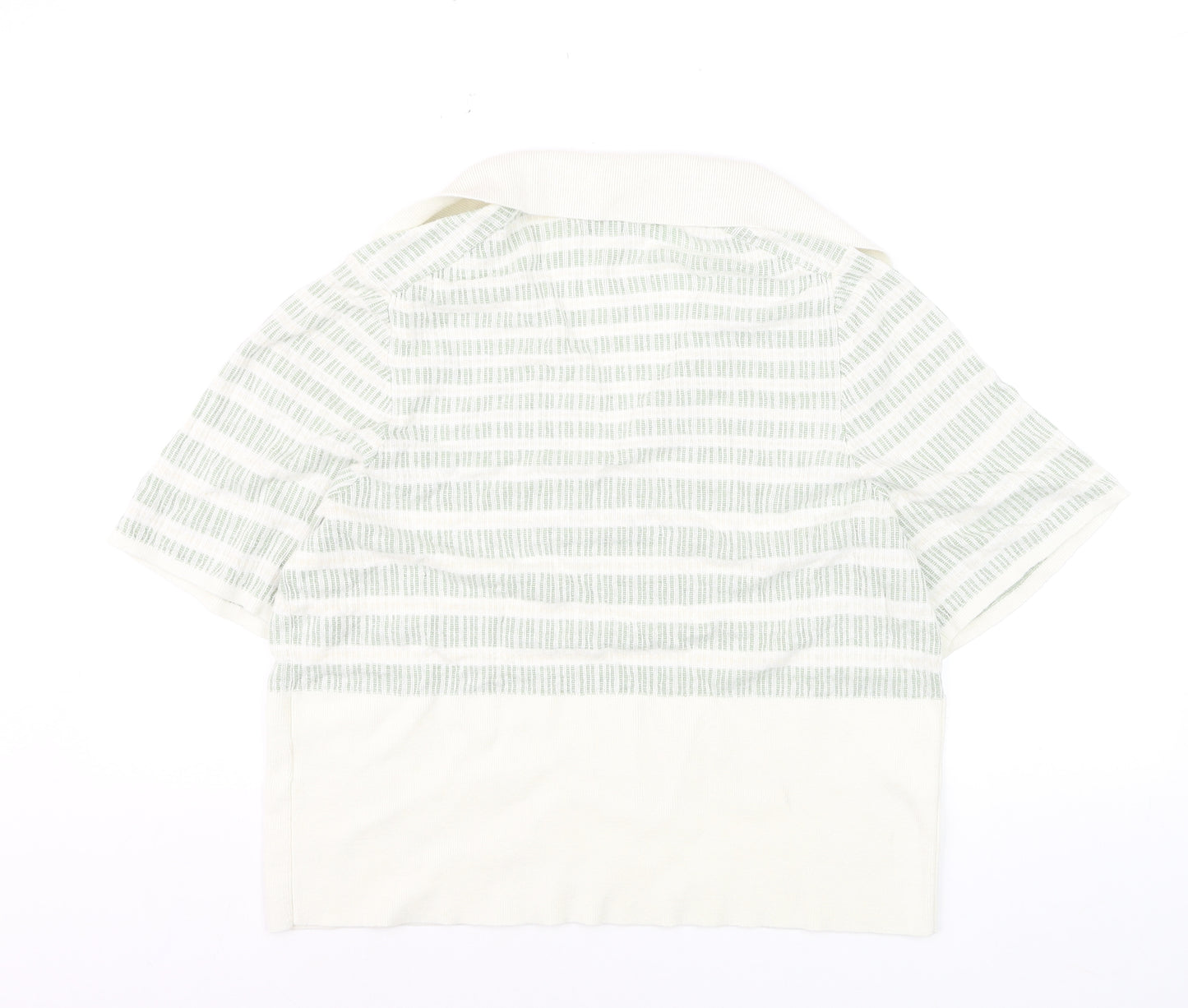 Jaeger Women’s Green White Linen Striped Collared Polo Top XL