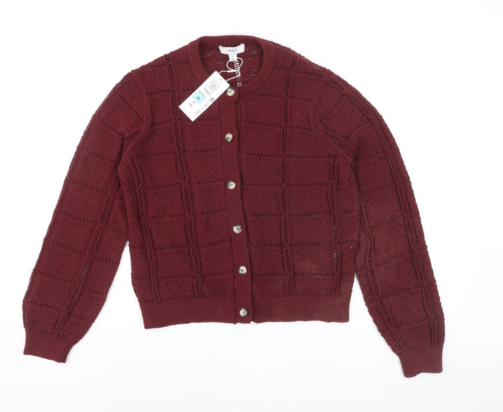 Marks and Spencer Men's Red Knit Crew Neck Cardigan Size M