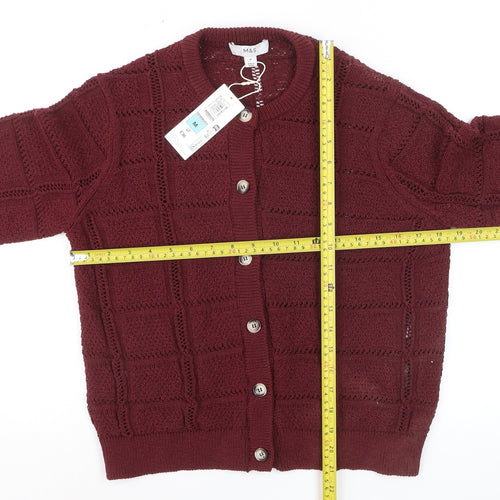 Marks and Spencer Men's Red Knit Crew Neck Cardigan Size M