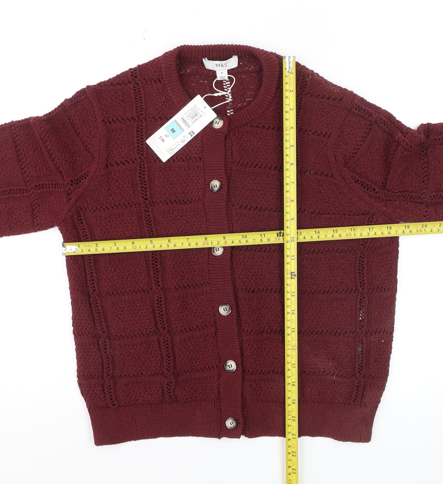 Marks and Spencer Men's Red Knit Crew Neck Cardigan Size M