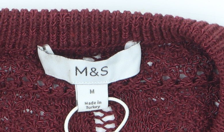 Marks and Spencer Men's Red Knit Crew Neck Cardigan Size M