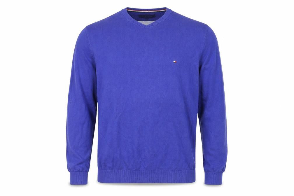 Front view of Tommy Hilfiger Men Blue XL Cotton Crew Neck Jumper