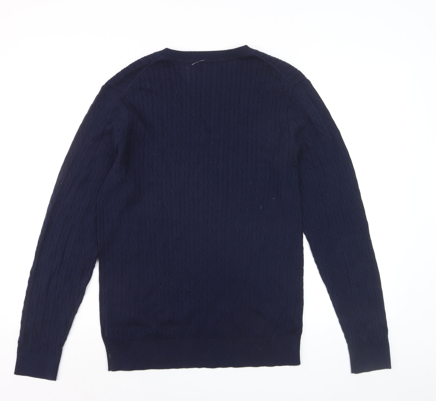 Tommy Hilfiger Men's Blue V-Neck Cable-Knit Cotton Jumper M