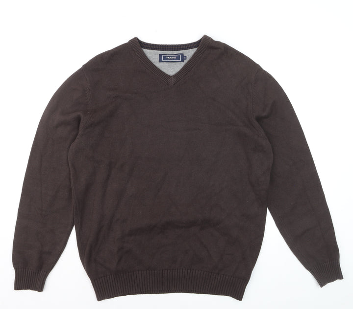 Maine New England Men's Brown Cotton V-Neck Jumper Size M