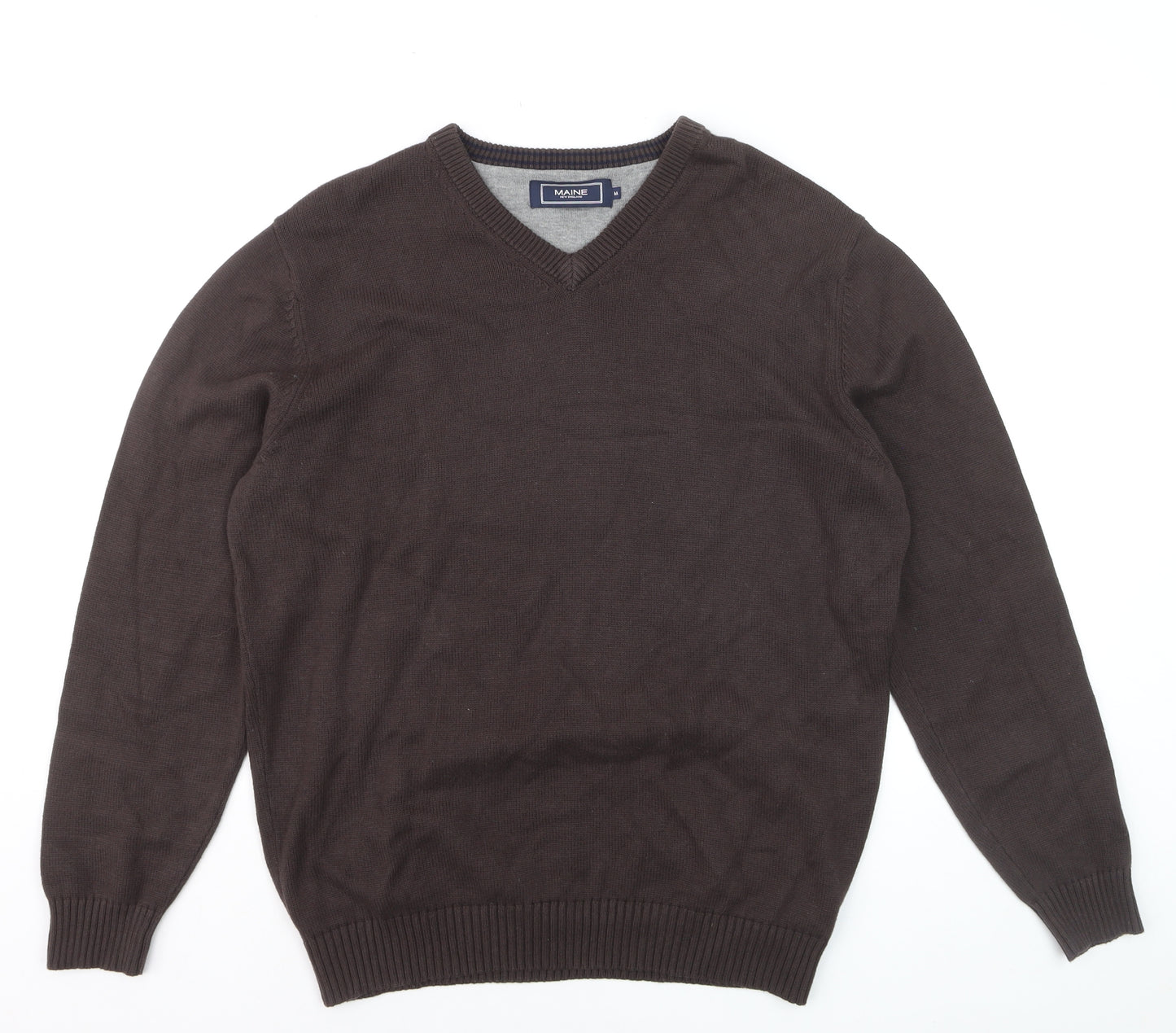 Maine New England Men's Brown Cotton V-Neck Jumper Size M