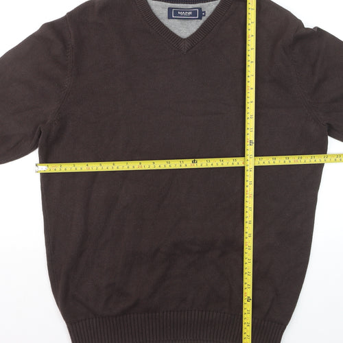 Maine New England Men's Brown Cotton V-Neck Jumper Size M