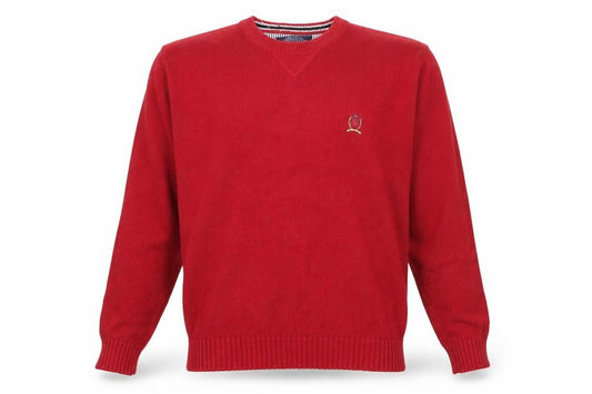Front view of Tommy Hilfiger Men’s Red Cotton Crew Neck Jumper XL