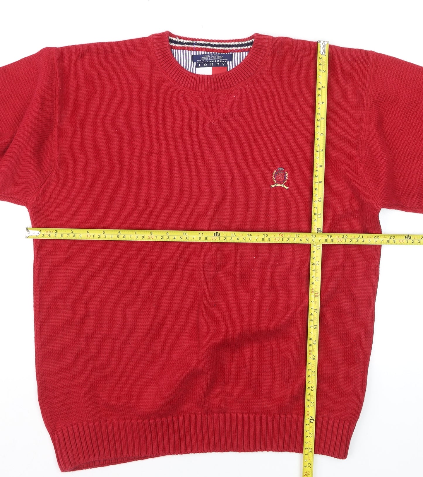 Tommy Hilfiger Men’s Red Cotton Crew Neck Jumper XL