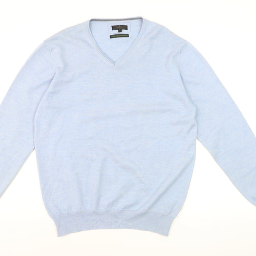 Jasper Conran Men's Blue Merino Wool V-Neck Jumper Size L