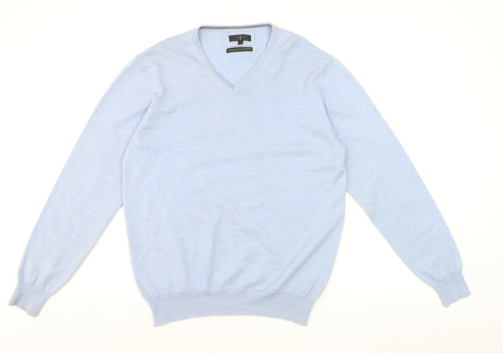 Jasper Conran Men's Blue Merino Wool V-Neck Jumper Size L