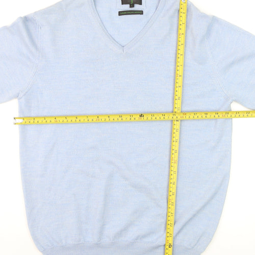 Jasper Conran Men's Blue Merino Wool V-Neck Jumper Size L