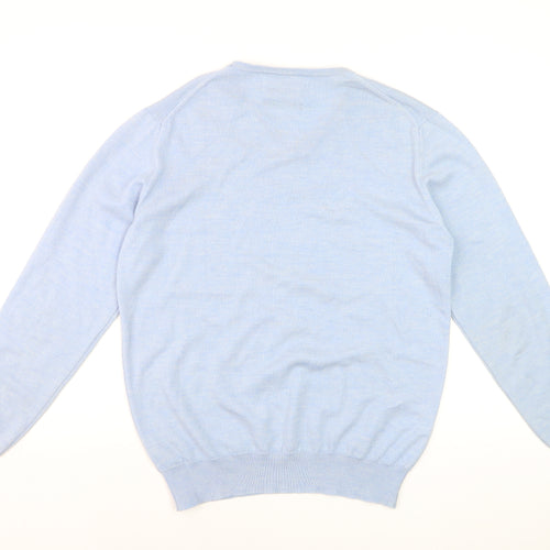 Jasper Conran Men's Blue Merino Wool V-Neck Jumper Size L