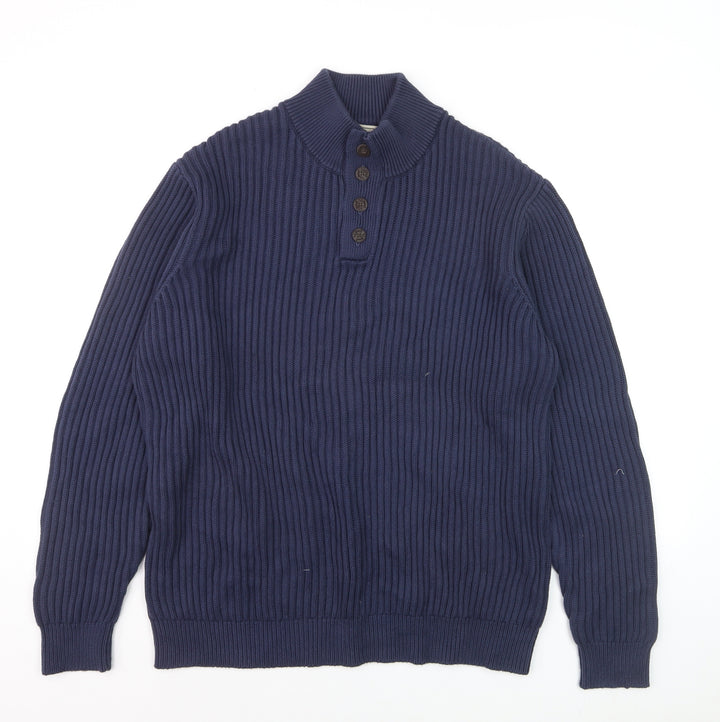 L.L. Bean Men's Blue Cotton Henley Jumper XL Long Sleeve Knit