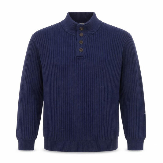 Front view of L.L. Bean Men's Blue Cotton Henley Jumper XL Long Sleeve Knit