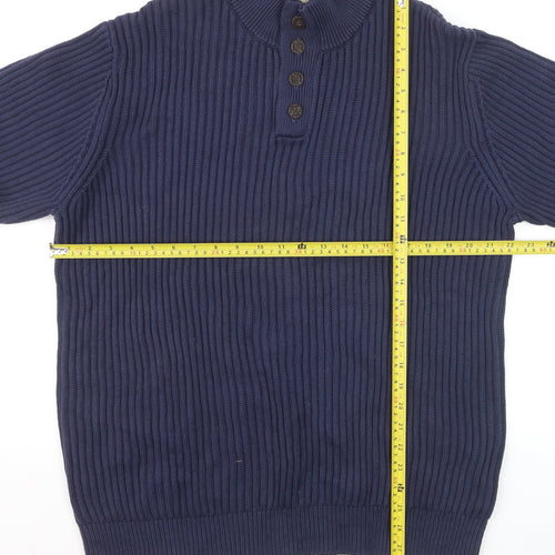 L.L. Bean Men's Blue Cotton Henley Jumper XL Long Sleeve Knit