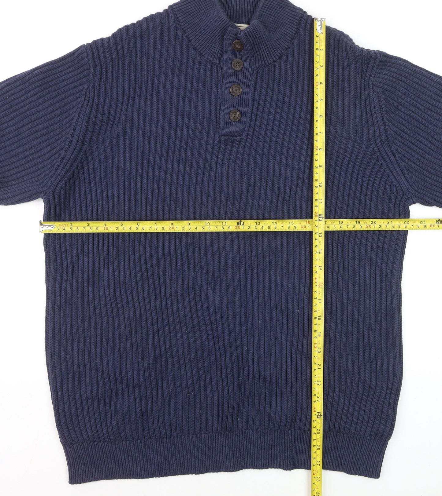 L.L. Bean Men's Blue Cotton Henley Jumper XL Long Sleeve Knit