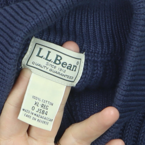 L.L. Bean Men's Blue Cotton Henley Jumper XL Long Sleeve Knit
