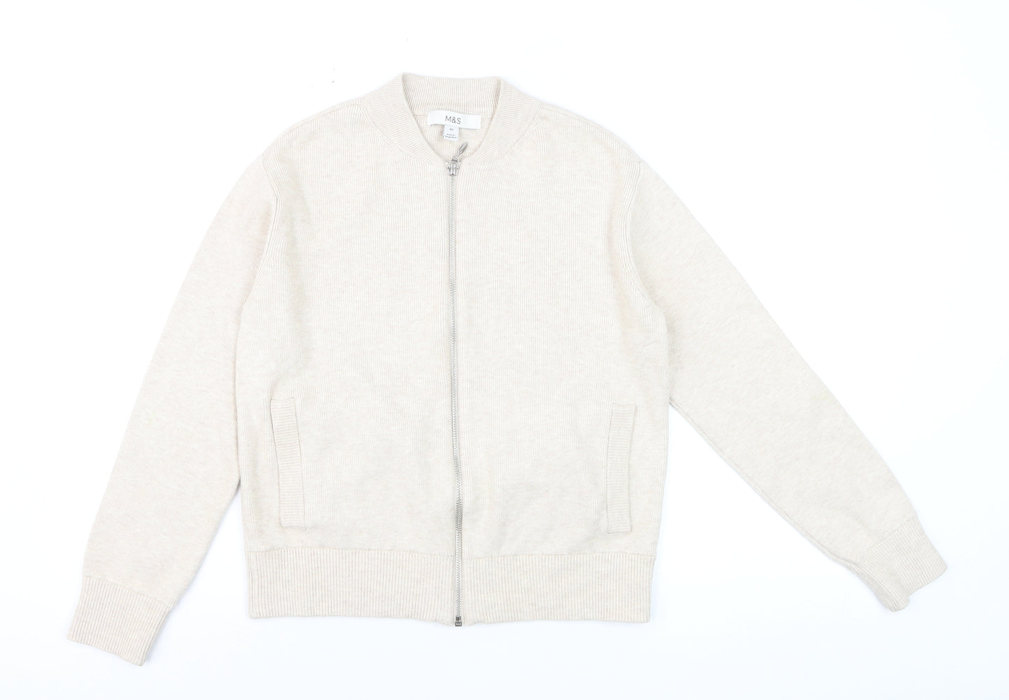 Marks and Spencer Men's Beige XS Full Zip Knit Jumper