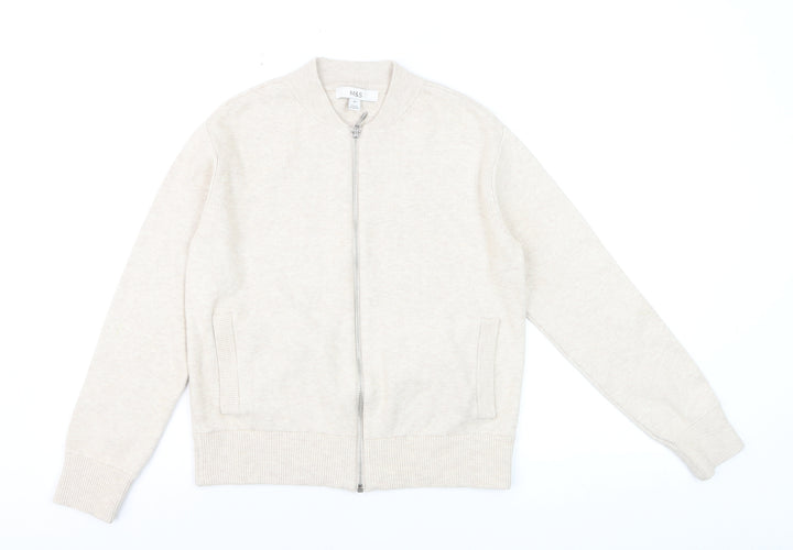 Marks and Spencer Men's Beige XS Full Zip Knit Jumper