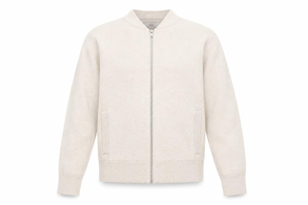 Front view of Marks & Spencer Men's Beige XS Full Zip Knit Jumper