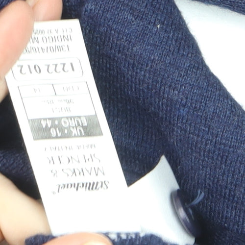 Marks and Spencer Women’s Blue Wool Long Sleeve Collared Cardigan Size 16